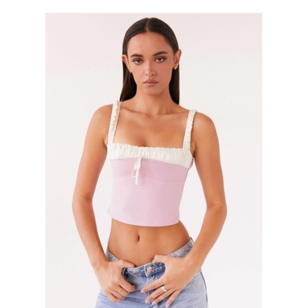 Peppermayo White and Pink Smocked Crop Tank Top